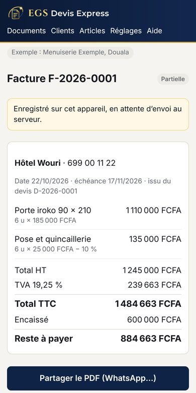 Facture et acompte sur téléphone
